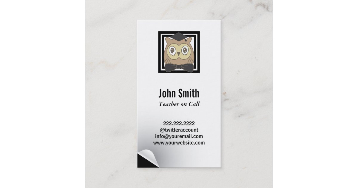 Modern Owl Substitute Teacher Business Card | Zazzle
