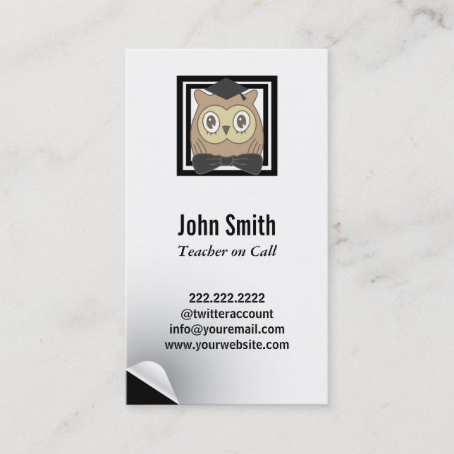 Modern Owl Substitute Teacher Business Card (Front)