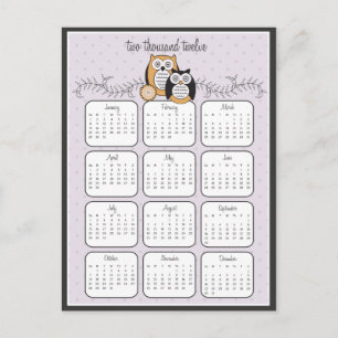 Modern Owls 2012 Calendar Postcard