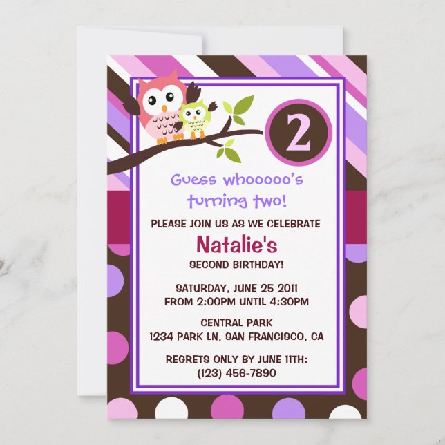 Modern Owls Birthday Invite (Front)