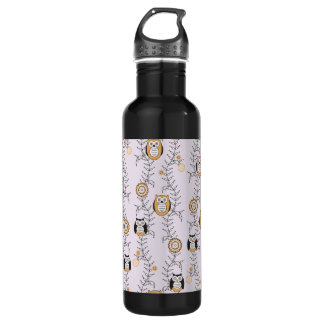 Modern Owls Pattern Water Bottle