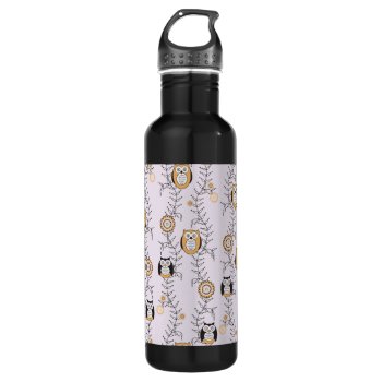 Modern Owls Pattern Water Bottle by StriveDesigns at Zazzle