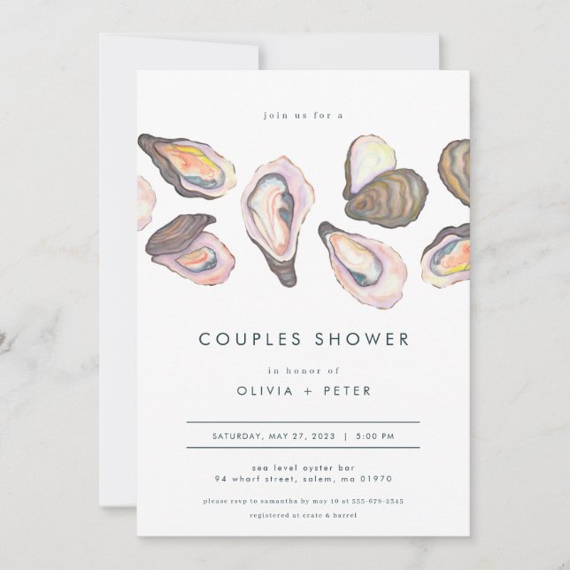 Modern Oyster Couples Shower Invitation Beach Teal (Front)