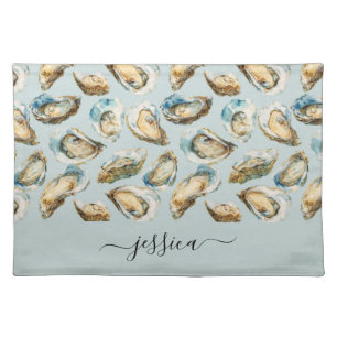 Modern oysters pattern script name cloth placemat