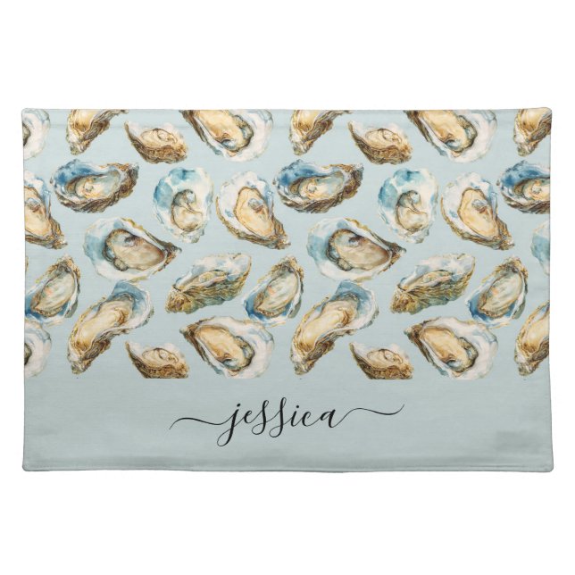 Modern oysters pattern script name cloth placemat (Front)