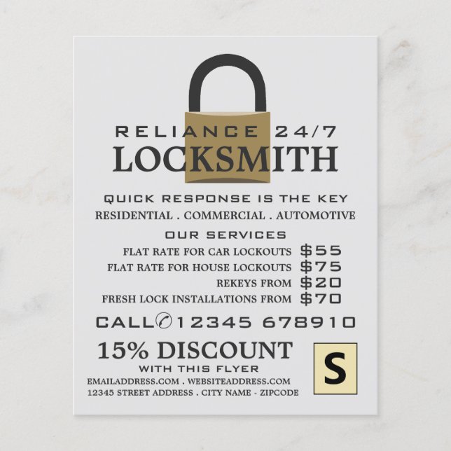 Modern Padlock, Locksmith Advertising Flyer (Front)