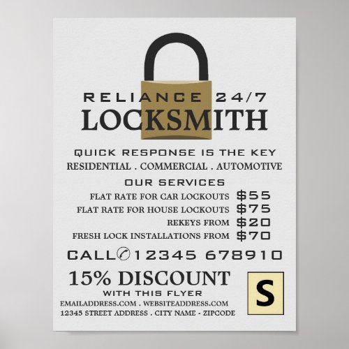 Modern Padlock Locksmith Advertising Poster