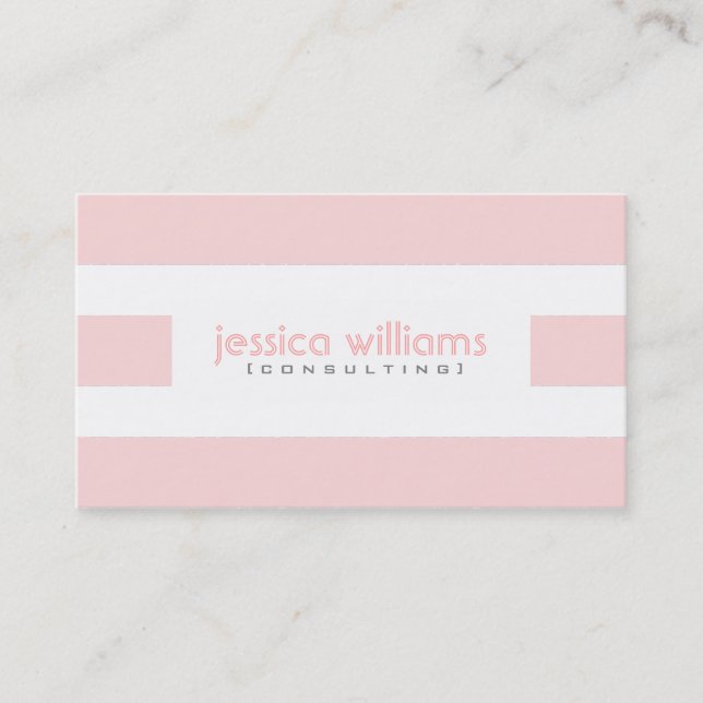 Modern Pail Pink Stripes Over White Business Card (Front)