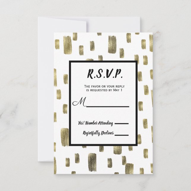 Modern Paint Brush Gold Copper Bronze RSVP Reply (Front)