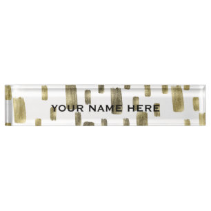 Modern Paint Brush Gold Copper Bronze Sparkle Desk Name Plate