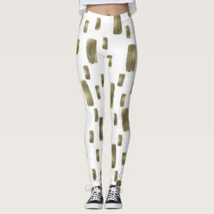 Modern Paint Brush Gold Copper Bronze Sparkle Leggings