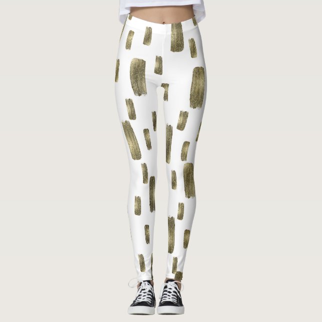 Modern Paint Brush Gold Copper Bronze Sparkle Leggings (Front)