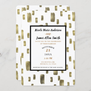 Modern Paint Brush Gold Copper Bronze Wedding Invitation