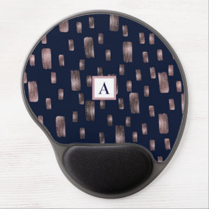 Modern Paint Brush Rose Gold & Navy Blue Sparkle Gel Mouse Pad