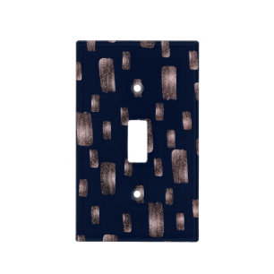 Modern Paint Brush Rose Gold & Navy Blue Sparkle Light Switch Cover