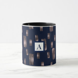Modern Paint Brush Rose Gold & Navy Blue Sparkle Mug