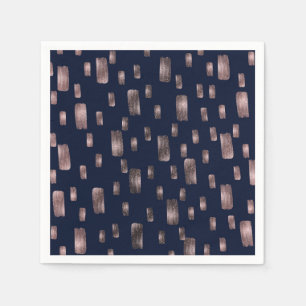 Modern Paint Brush Rose Gold & Navy Blue Sparkle Napkins