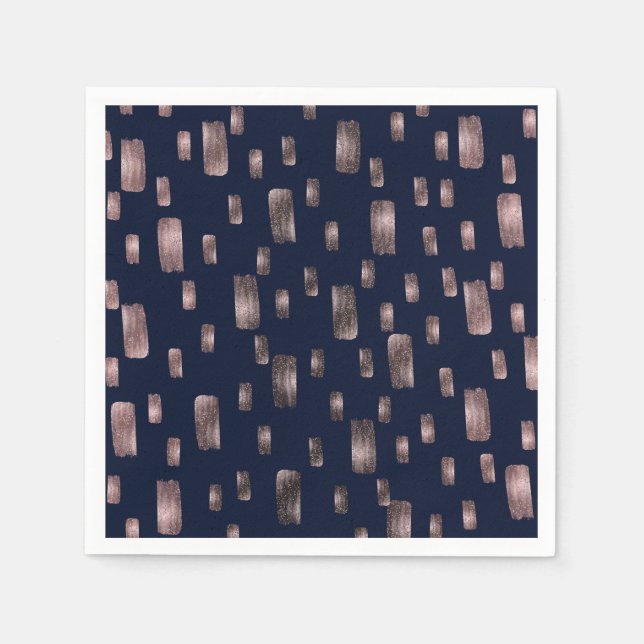 Modern Paint Brush Rose Gold & Navy Blue Sparkle Napkins (Front)