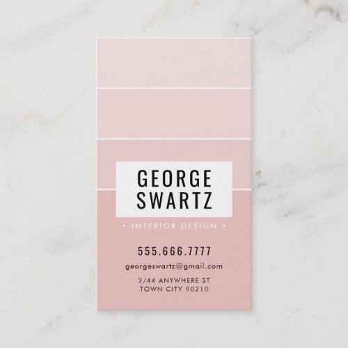 MODERN PAINT CHIP simple smart ombre blush pink Business Card