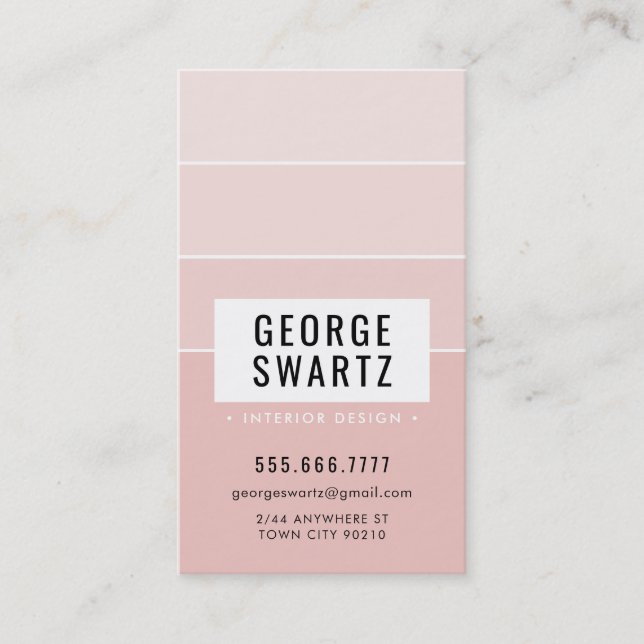 MODERN PAINT CHIP simple smart ombre blush pink Business Card (Front)