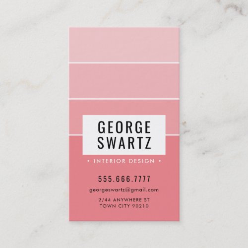 MODERN PAINT CHIP simple smart ombre coral pink Business Card