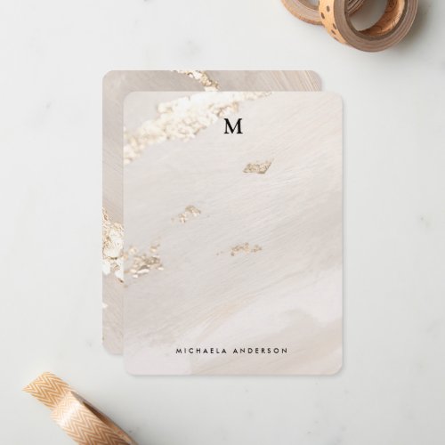 Modern Paint  Gold Foil Monogram Initial  Name Note Card