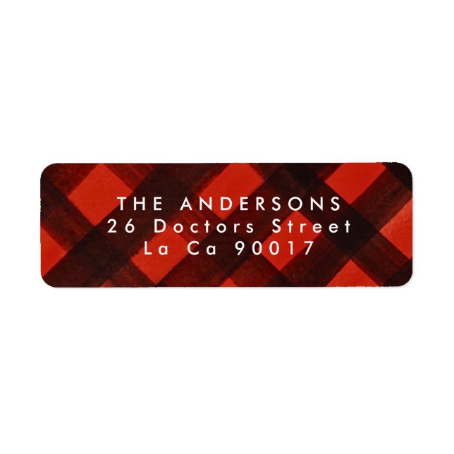 Modern Paint Red Black Plaid Christmas Label (Front)