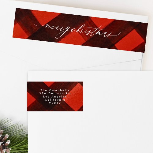 Modern Paint Red Black Plaid Return Address Wrap Around Label