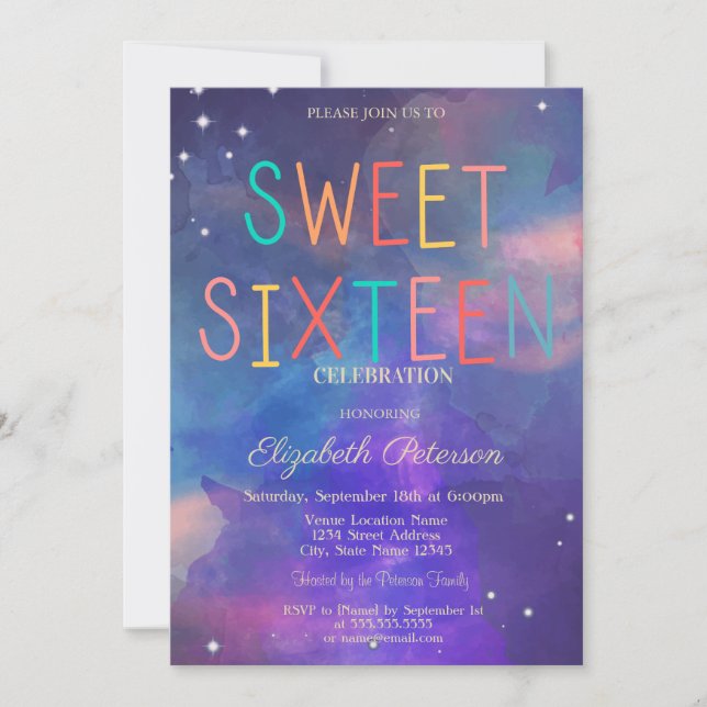 Modern Paint Splash Colorful Sweet 16 Invitation (Front)