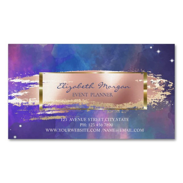 Modern Paint Splashes, Brush Stroke,Gold Frame Business Card Magnet (Front)