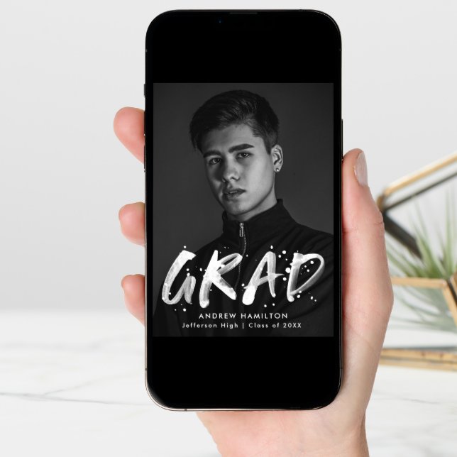 Modern Paint Splatter Photo Graduation Announcement (Front Digital)