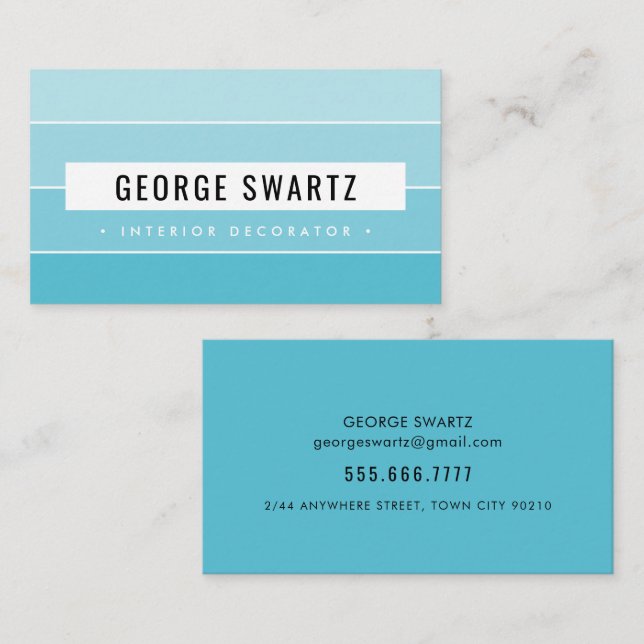 MODERN PAINT SWATCH simple bold sky aqua blue Business Card (Front/Back)