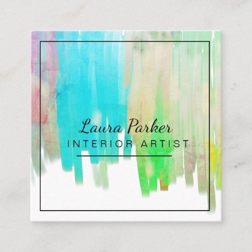 Modern Paint Watercolor Minimal Teal Blue Artist Square Business Card