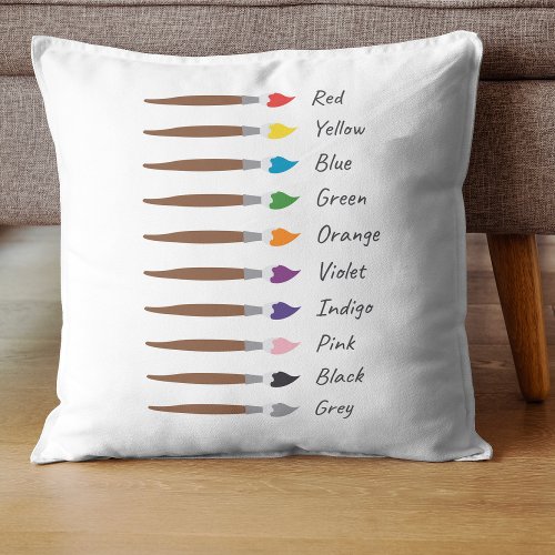 Modern Paintbrushes with Color Names Educational Throw Pillow