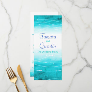 Modern painted abstact sea blue wedding menu