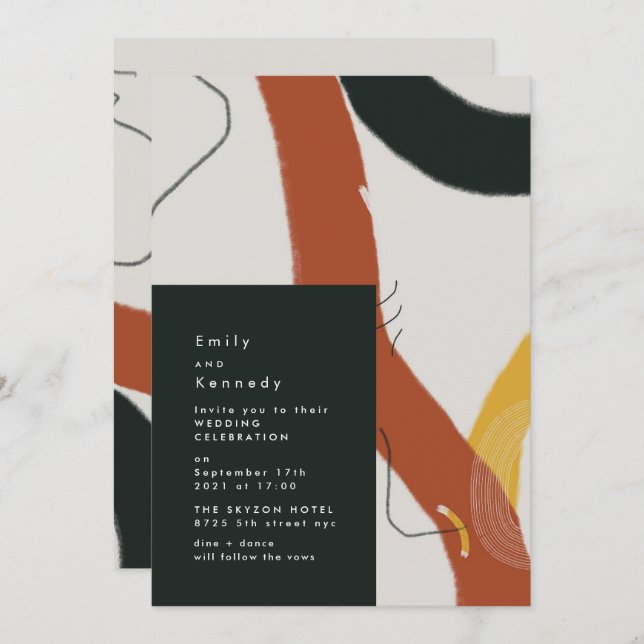 Modern Painted Art Abstract Creative Wedding Invitation (Front/Back)
