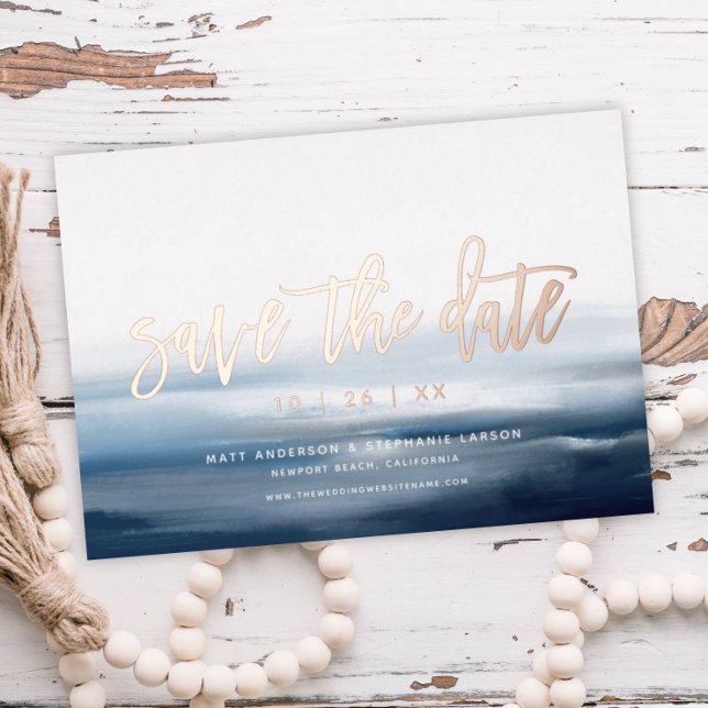 Modern Painted Beach Ocean Theme Save The Date Foil Invitation