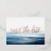 Modern Painted Beach Ocean Theme Save The Date Foil Invitation (Standing Front)