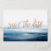 Modern Painted Beach Ocean Theme Save The Date Foil Invitation (Front)