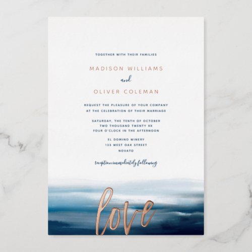 Modern Painted Beach Ocean Theme Wedding Foil Invitation