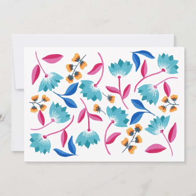 Modern Painted Blue & Pink Floral Notecard (Back)