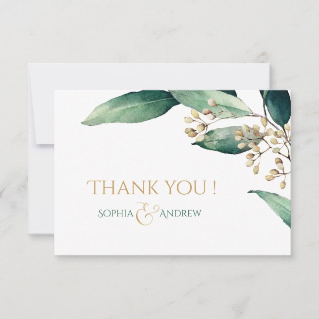Modern painted botanical greenery rustic thank you note card (Front)