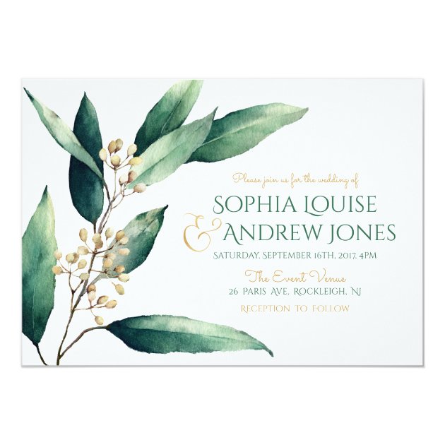 Modern Painted Botanical Greenery Rustic Wedding Invitation