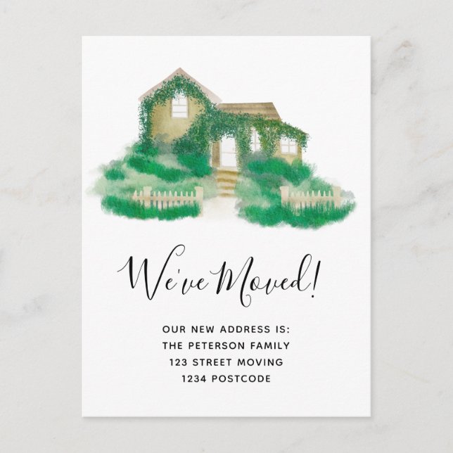 Modern painted country house moving announcement postcard (Front)