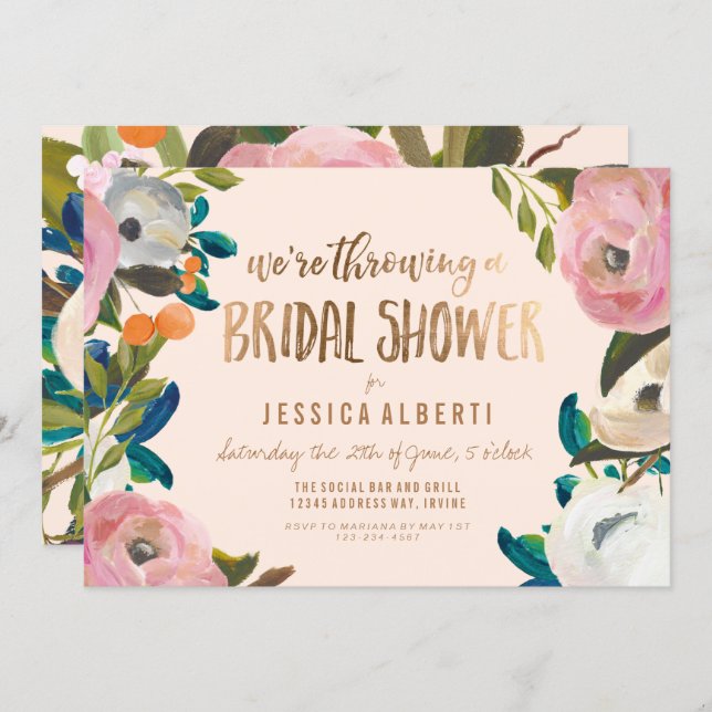 Modern Painted Floral Bridal Shower Invitation (Front/Back)