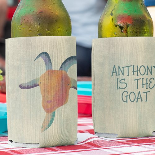 Modern Painted Goat Illustration Personalized Can Cooler