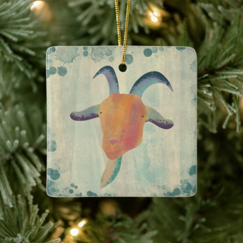 Modern Painted Goat Illustration Personalized Ceramic Ornament
