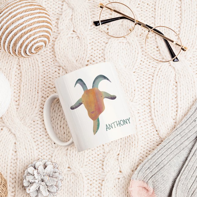 Modern Painted Goat Illustration Personalized Coffee Mug (Creator Uploaded)
