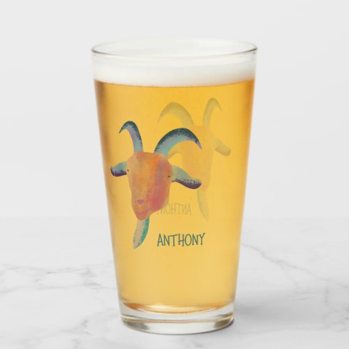 Modern Painted Goat Illustration Personalized Glass