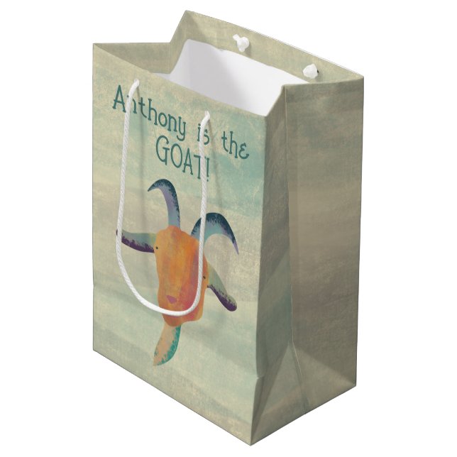 Modern Painted Goat Illustration Personalized Medium Gift Bag (Front Angled)